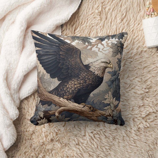 Patriotic Bald Eagle, William Morris Style  Throw Pillow (Blanket)