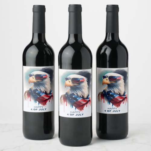 Patriotic Bald Eagle Wine Label