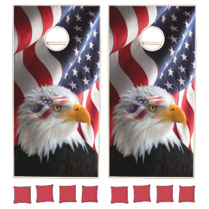 Patriotic Bald Eagle with American Flag Design Cornhole Set