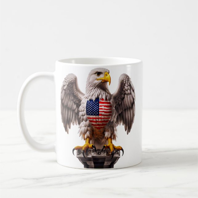 Patriotic Bald Eagle with American Flag Emblem Coffee Mug (Left)