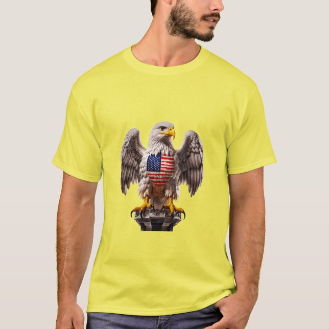 Patriotic Bald Eagle with American Flag Emblem T-Shirt (Front)