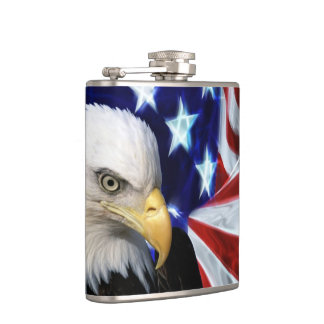 Patriotic Bald Eagle with American Flag Hip Flask
