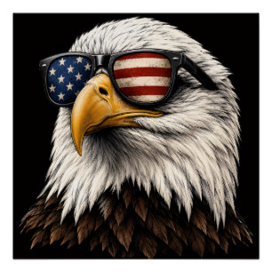 Patriotic Bald Eagle with American Flag Sunglasses Poster
