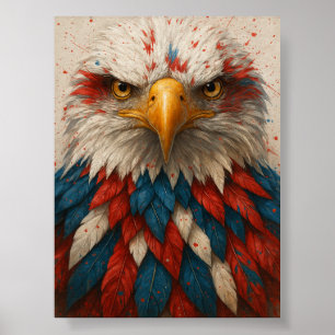 Patriotic Bald Eagle with Red White Blue Feathers Poster