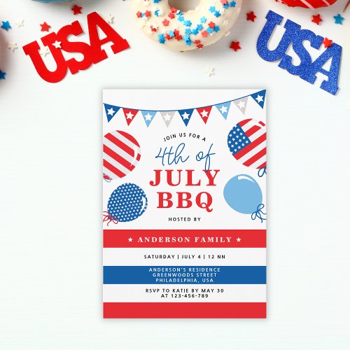 Patriotic Balloons 4th of July BBQ Party Invitation