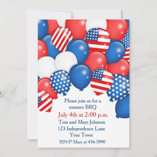 Patriotic Balloons Holiday Invitation (Front)