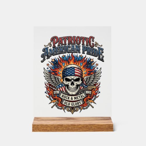 Patriotic Bandana Rocker Old Glory Music Rock Meta Acrylic Sign