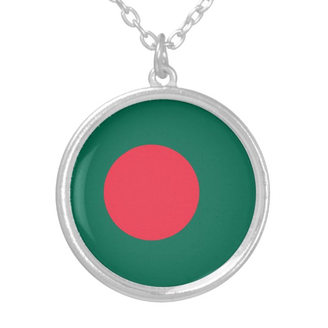 Patriotic Bangladeshi Flag Silver Plated Necklace (Front)