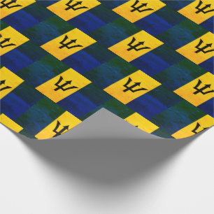 Patriotic BARBADOS FLAG 1970s Grunge Effect Wrapping Paper