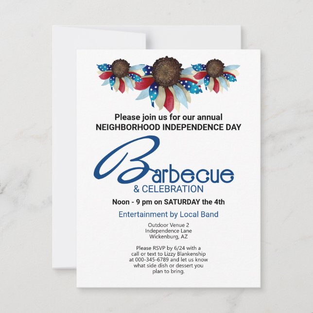 Patriotic Barbecue Top Border Half Flowers Invitation (Front)