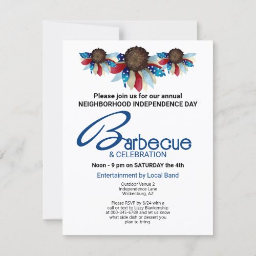 Patriotic Barbecue Top Border Half Flowers Invitation