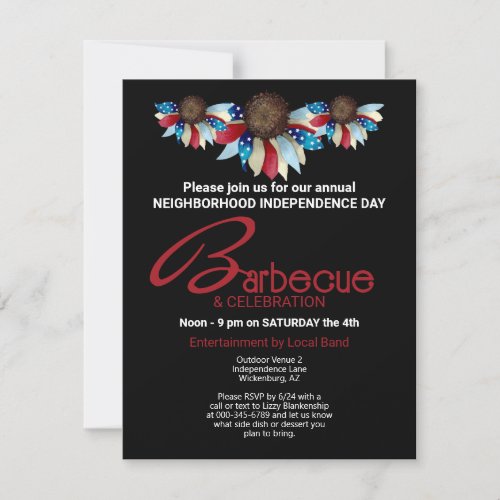 Patriotic Barbecue Top Border Half Flowers Invitation