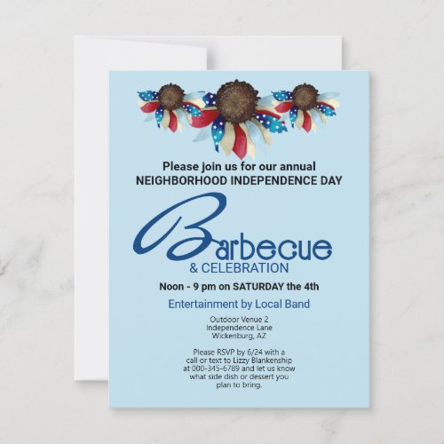 Patriotic Barbecue Top Border Half Flowers Invitation