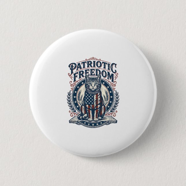 Patriotic Barn Cat Vector Graphic Tee_1 Button (Front)