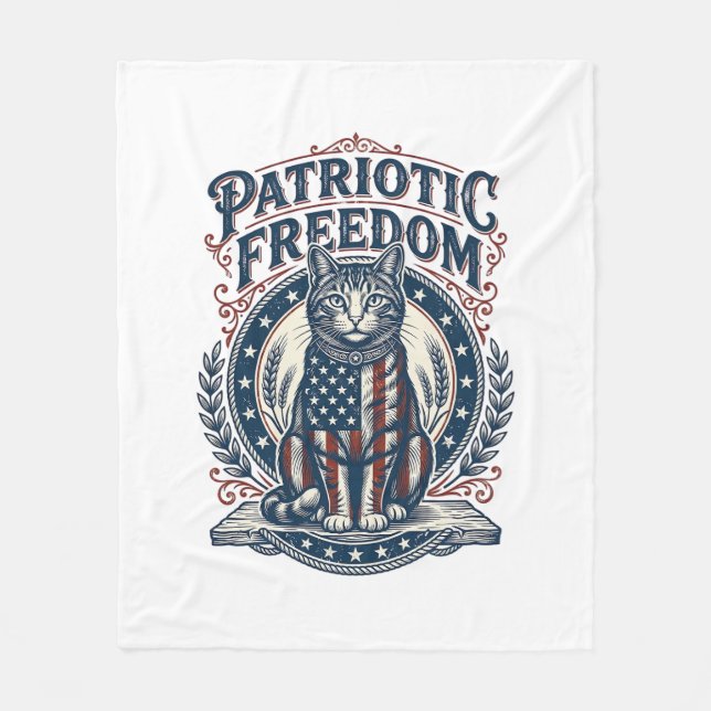Patriotic Barn Cat Vector Graphic Tee_1 Fleece Blanket (Front)
