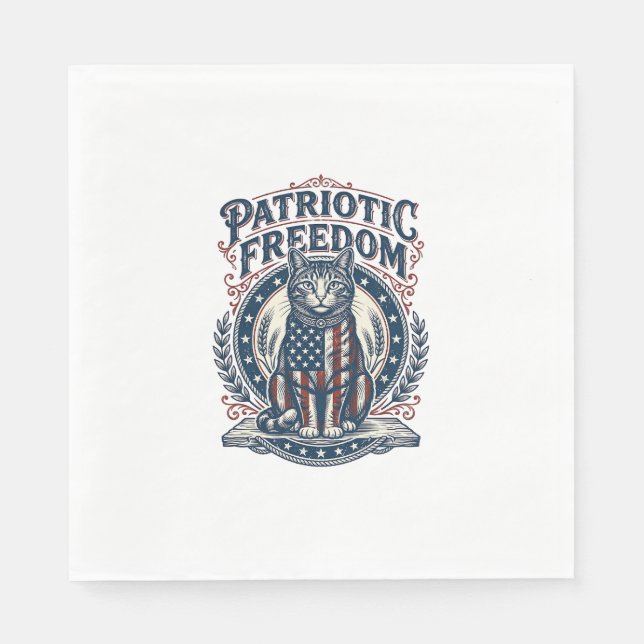 Patriotic Barn Cat Vector Graphic Tee_1 Napkins (Front)