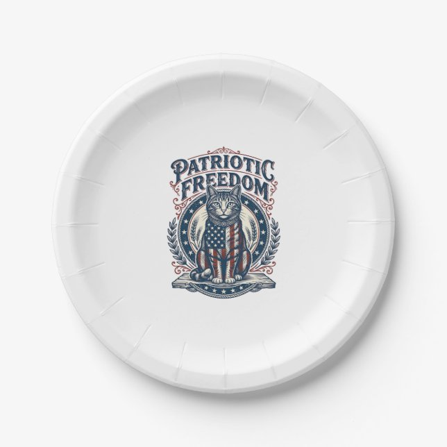 Patriotic Barn Cat Vector Graphic Tee_1 Paper Plates (Front)