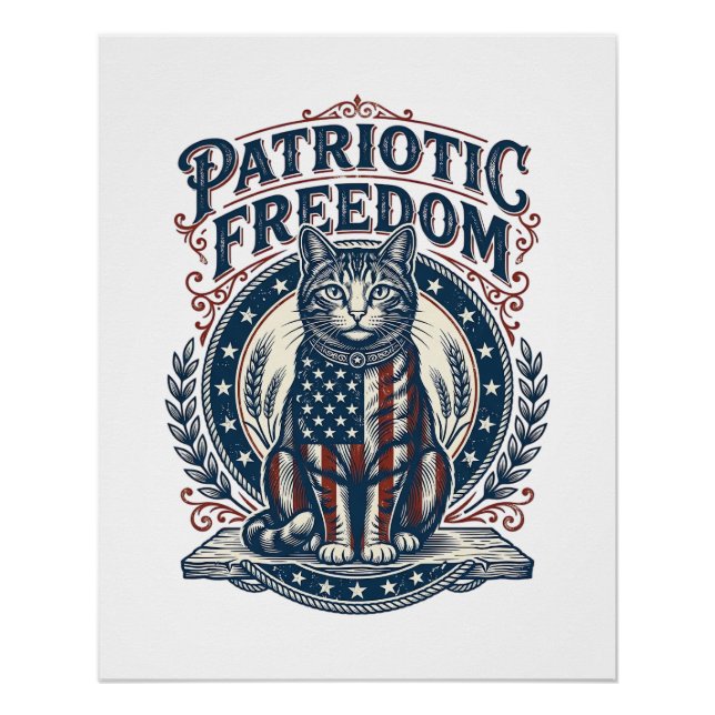 Patriotic Barn Cat Vector Graphic Tee_1 Poster (Front)