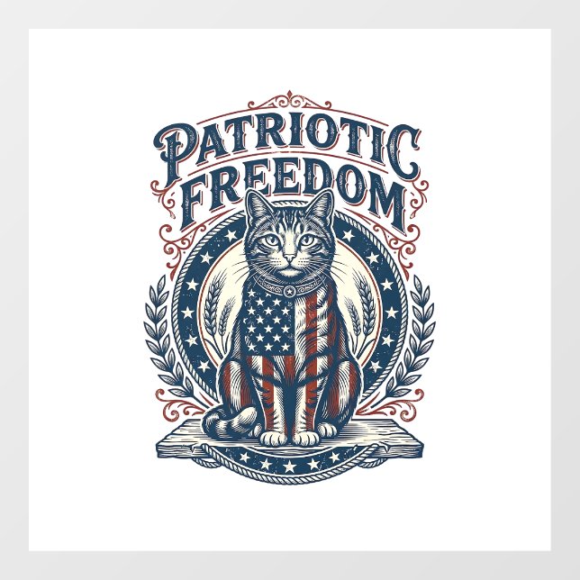 Patriotic Barn Cat Vector Graphic Tee_1 Window Cling (Sheet)