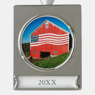 Patriotic Barn Silver Plated Banner Ornament