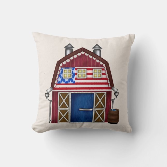Patriotic Barn Throw Pillow (Front)