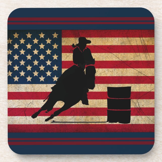Patriotic Barrel Racing American Flag Horse Beverage Coaster (Front)