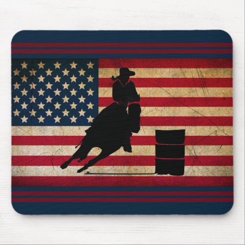 Patriotic Barrel Racing American Flag Horse Mouse Pad