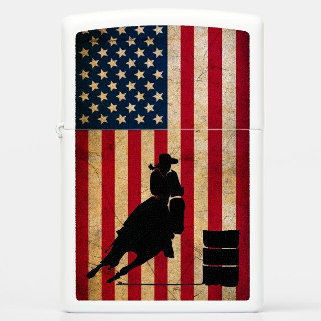 Patriotic Barrel Racing American Flag Horse Zippo Lighter (Front)