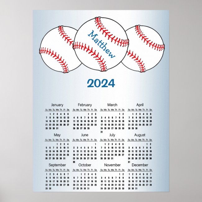 Patriotic Baseball 2024 Sports Calendar Poster