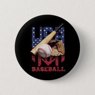 Patriotic Baseball 4th Of July Men Usa American Fl Button