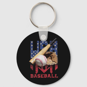 Patriotic Baseball 4th Of July Men Usa American Fl Keychain