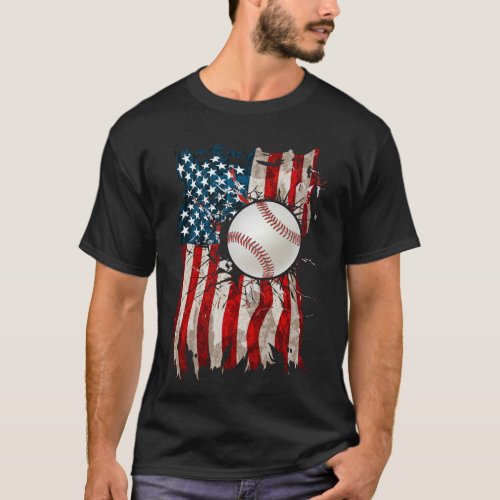 Patriotic Baseball 4th Of July Men USA American T_Shirt