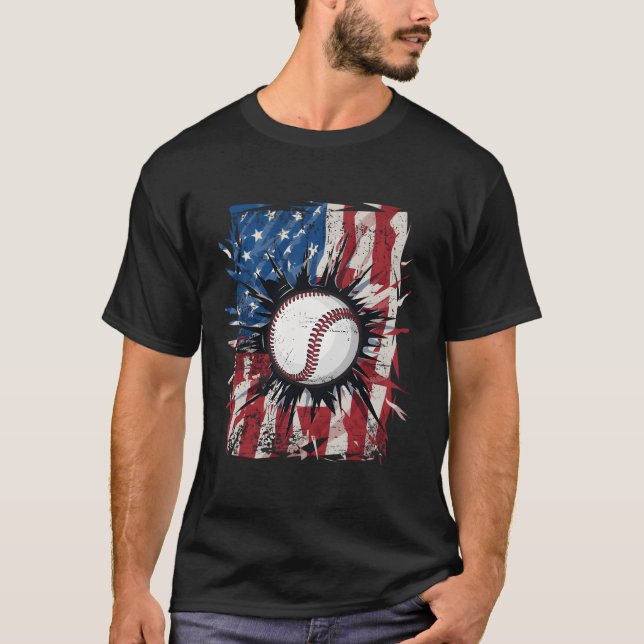 Patriotic Baseball 4Th Of July Usa American Flag T-Shirt (Front)