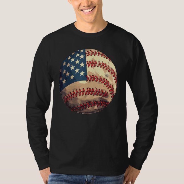 Patriotic Baseball 4th Of July USA American Flag T-Shirt (Front)
