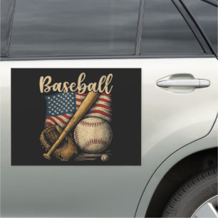 Patriotic Baseball American Flag Vintage Sports Car Magnet