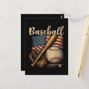 Patriotic Baseball American Flag Vintage Sports Postcard