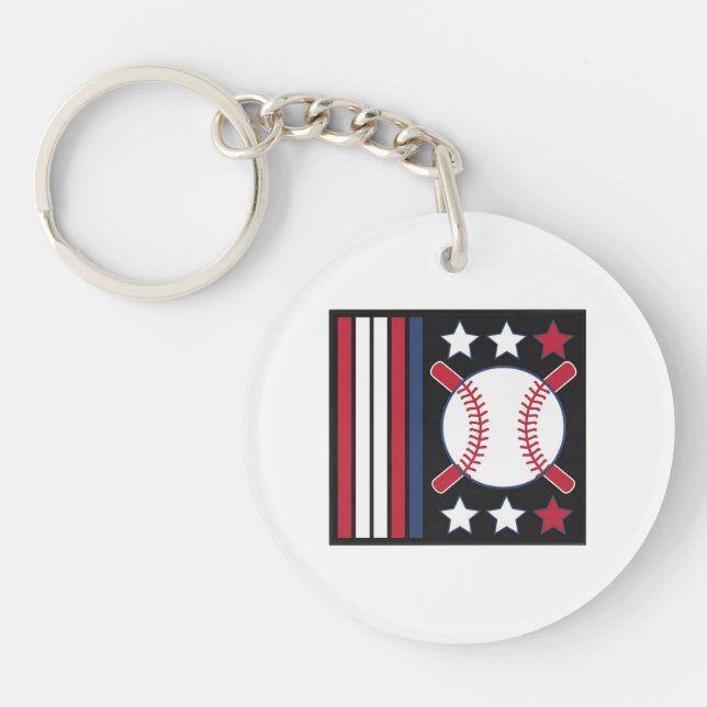Patriotic Baseball Design Keychain (Front)