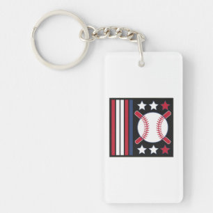 Patriotic Baseball Design Keychain
