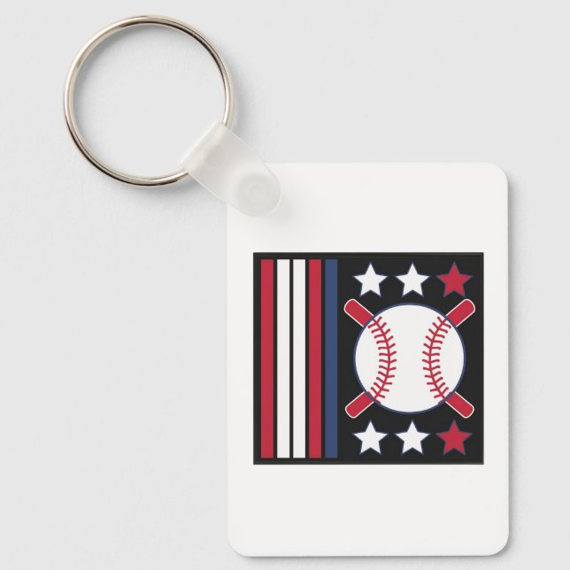 Patriotic Baseball Design Keychain (Front)