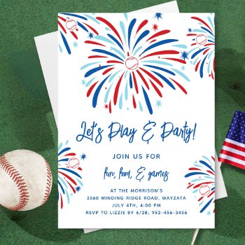 Patriotic Baseball & Fireworks 4th Of July Party Invitation by colorfulgalshop at Zazzle