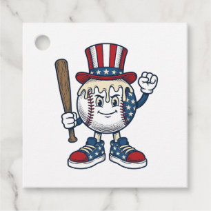 Patriotic Baseball Mascot Vintage Engraving Design Favor Tags