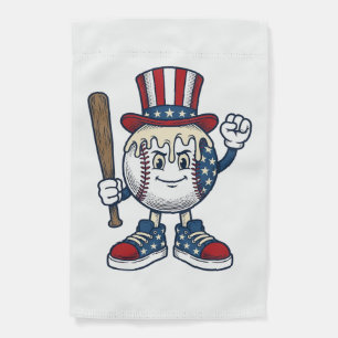 Patriotic Baseball Mascot Vintage Engraving Design Garden Flag