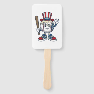 Patriotic Baseball Mascot Vintage Engraving Design Hand Fan