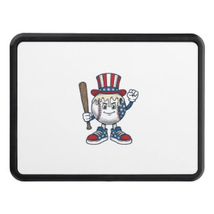 Patriotic Baseball Mascot Vintage Engraving Design Hitch Cover