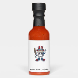 Patriotic Baseball Mascot Vintage Engraving Design Hot Sauces