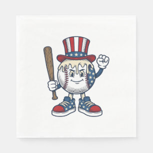 Patriotic Baseball Mascot Vintage Engraving Design Napkins