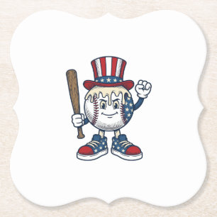 Patriotic Baseball Mascot Vintage Engraving Design Paper Coaster