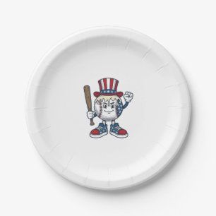 Patriotic Baseball Mascot Vintage Engraving Design Paper Plates