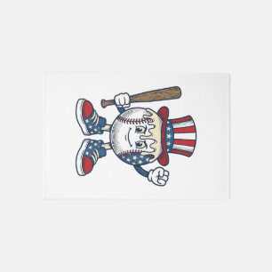 Patriotic Baseball Mascot Vintage Engraving Design Rug
