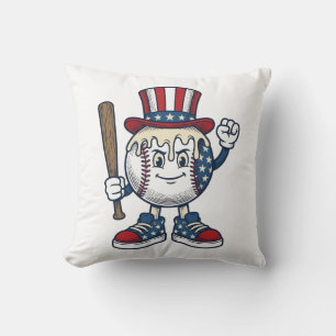 Patriotic Baseball Mascot Vintage Engraving Design Throw Pillow